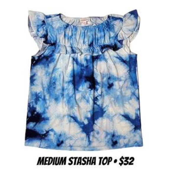 NEW LuLaRoe Stasha Ruffle Top-Size Medium Blue and White Tie-Dye - Picture 1 of 4